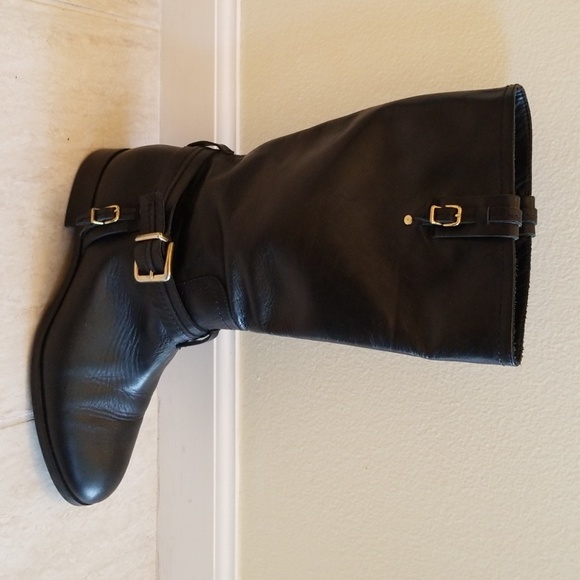 Mid calf biker style leather boots